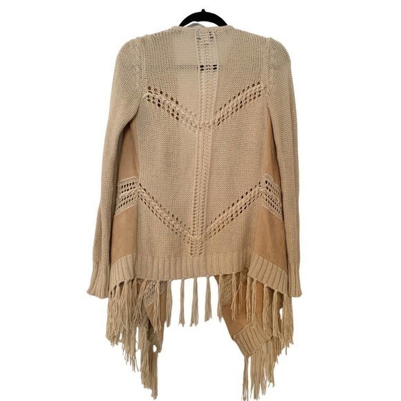 INC International Concepts FAUX‎ SUEDE Western BOHO Open Front FRINGE Jacket XS - Picture 2 of 6